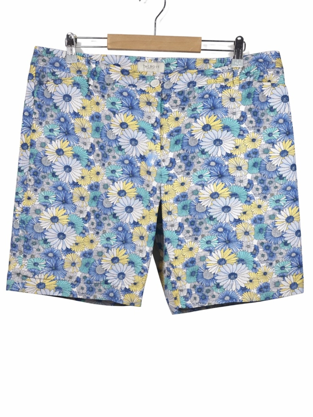 Talbots Plus 20W Floral Bermuda Shorts Blue Yellow Daisy Cotton Stretch
